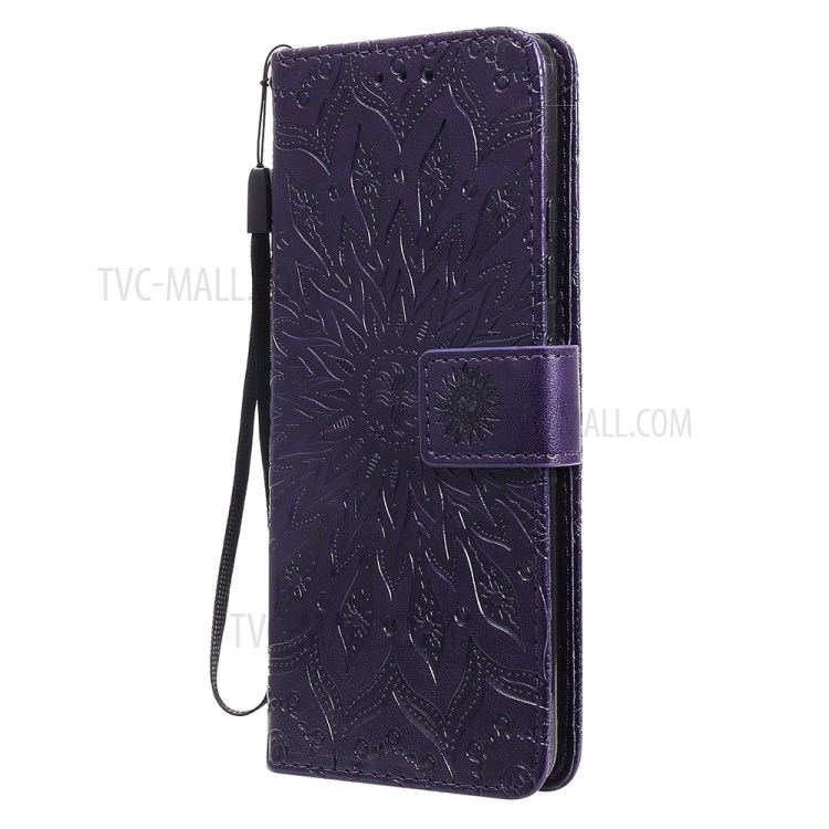 Flower Pattern Imprinting PU Leather Wallet Stand Phone Cover for Samsung Galaxy A82 5G - Purple-2