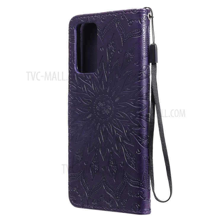 Flower Pattern Imprinting PU Leather Wallet Stand Phone Cover for Samsung Galaxy A82 5G - Purple-3