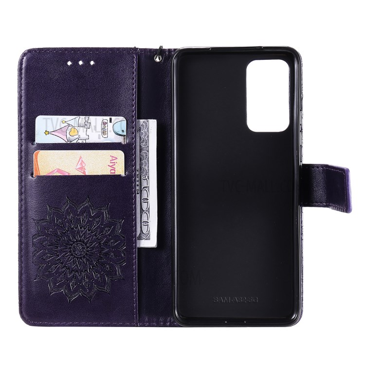 Flower Pattern Imprinting PU Leather Wallet Stand Phone Cover for Samsung Galaxy A82 5G - Purple-4