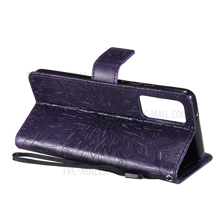 Flower Pattern Imprinting PU Leather Wallet Stand Phone Cover for Samsung Galaxy A82 5G - Purple-5