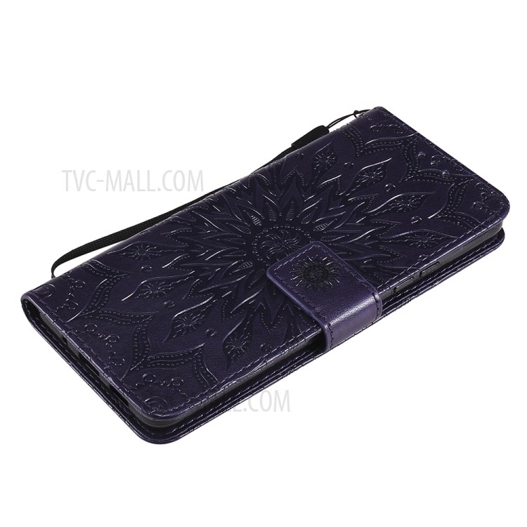 Flower Pattern Imprinting PU Leather Wallet Stand Phone Cover for Samsung Galaxy A82 5G - Purple-7
