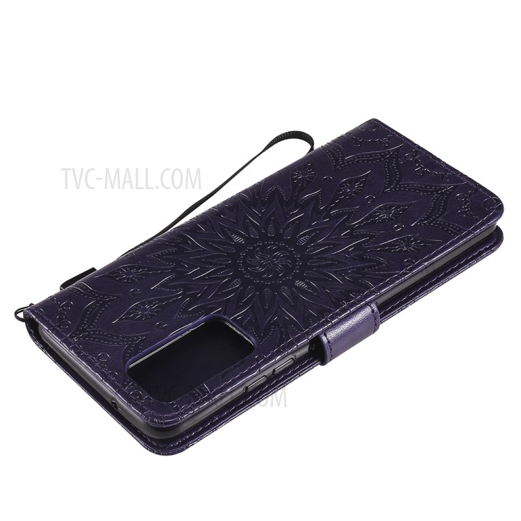 Flower Pattern Imprinting PU Leather Wallet Stand Phone Cover for Samsung Galaxy A82 5G - Purple-8