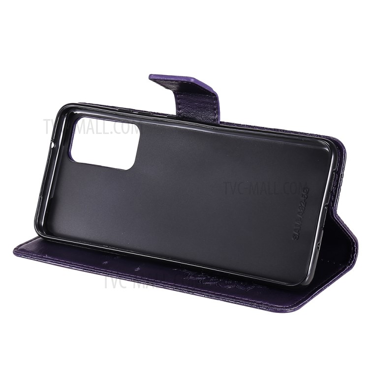 Flower Pattern Imprinting PU Leather Wallet Stand Phone Cover for Samsung Galaxy A82 5G - Purple-9