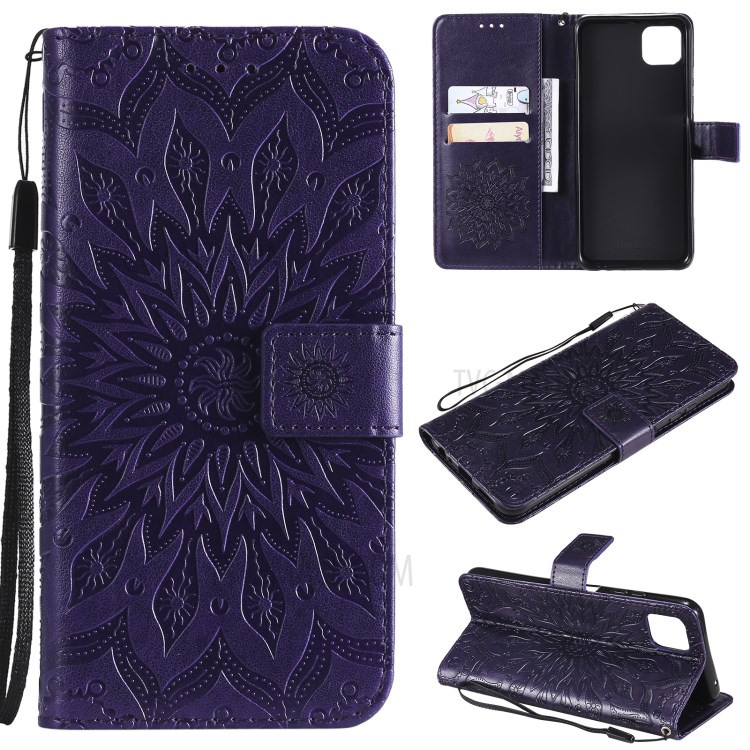Sun Imprint PU Leather Well-protected Wallet Phone Stand Cover for Samsung Galaxy A22 5G (EU Version) - Purple-11