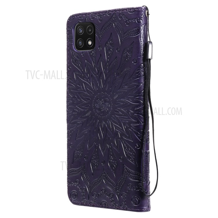 Sun Imprint PU Leather Well-protected Wallet Phone Stand Cover for Samsung Galaxy A22 5G (EU Version) - Purple-3