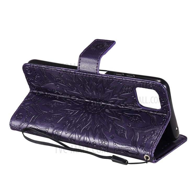 Sun Imprint PU Leather Well-protected Wallet Phone Stand Cover for Samsung Galaxy A22 5G (EU Version) - Purple-4