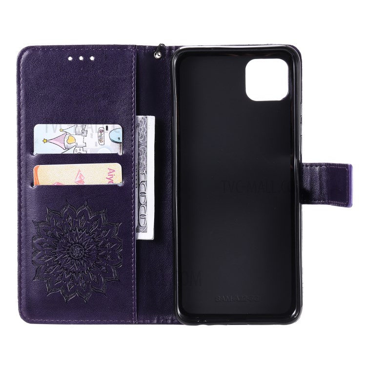 Sun Imprint PU Leather Well-protected Wallet Phone Stand Cover for Samsung Galaxy A22 5G (EU Version) - Purple-5