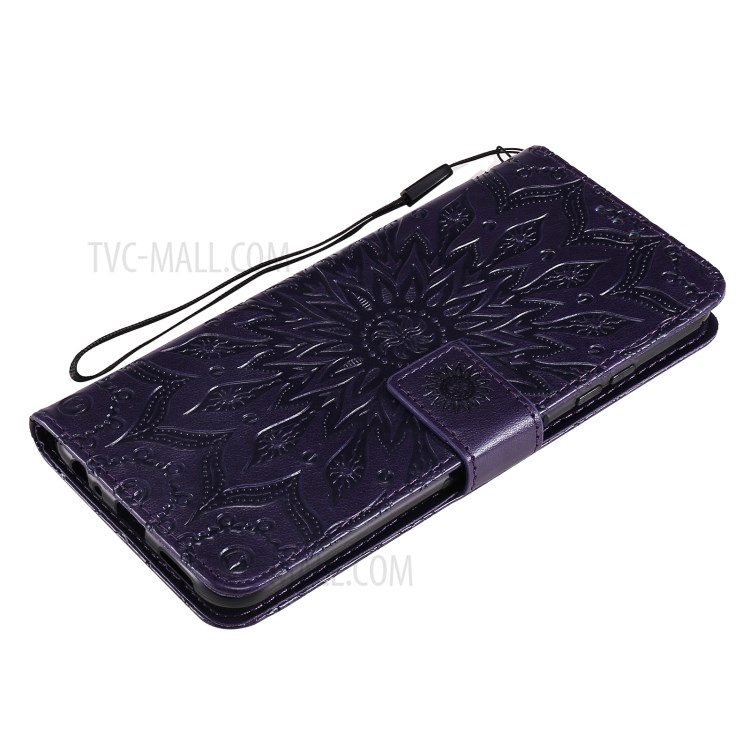 Sun Imprint PU Leather Well-protected Wallet Phone Stand Cover for Samsung Galaxy A22 5G (EU Version) - Purple-7