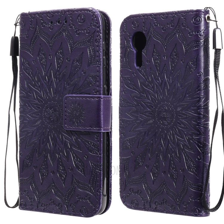 Imprinting Flower Pattern PU Leather Wallet Phone Cover with Stand for Samsung Galaxy Xcover 5 - Purple-1