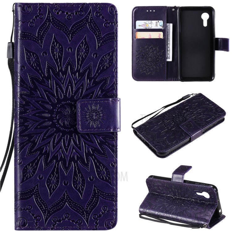 Imprinting Flower Pattern PU Leather Wallet Phone Cover with Stand for Samsung Galaxy Xcover 5 - Purple-11