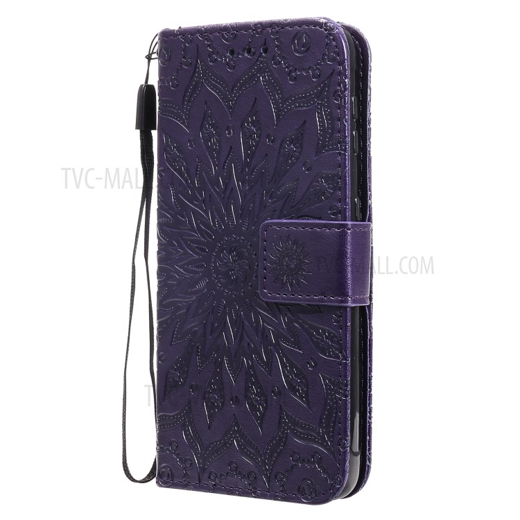 Imprinting Flower Pattern PU Leather Wallet Phone Cover with Stand for Samsung Galaxy Xcover 5 - Purple-2