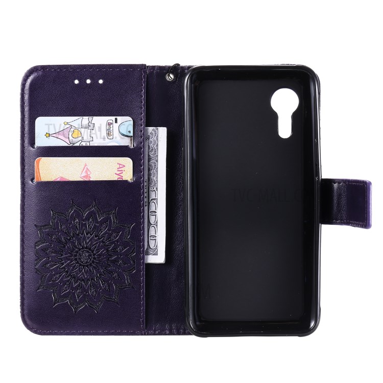 Imprinting Flower Pattern PU Leather Wallet Phone Cover with Stand for Samsung Galaxy Xcover 5 - Purple-4