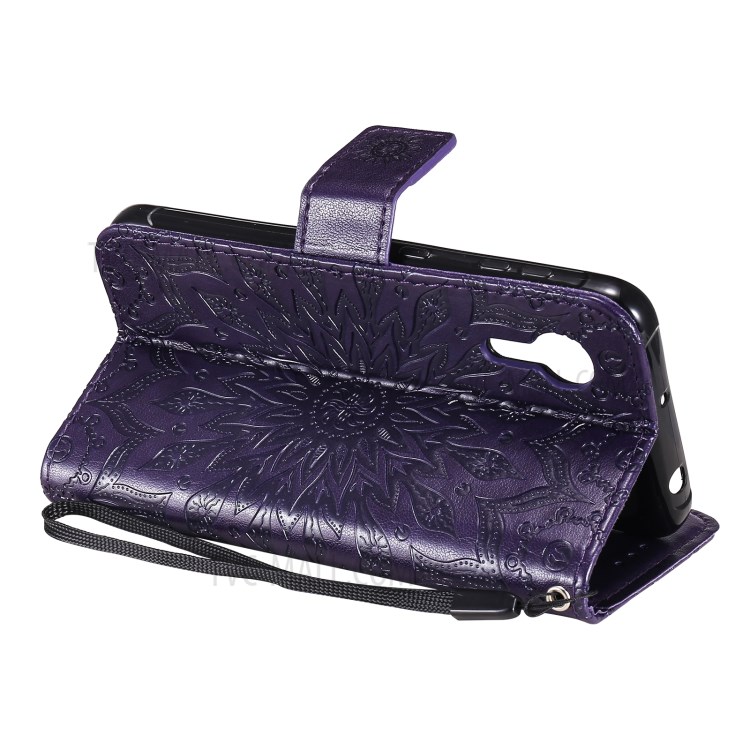 Imprinting Flower Pattern PU Leather Wallet Phone Cover with Stand for Samsung Galaxy Xcover 5 - Purple-5