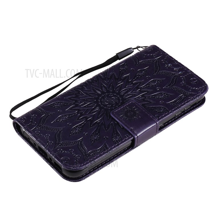 Imprinting Flower Pattern PU Leather Wallet Phone Cover with Stand for Samsung Galaxy Xcover 5 - Purple-7