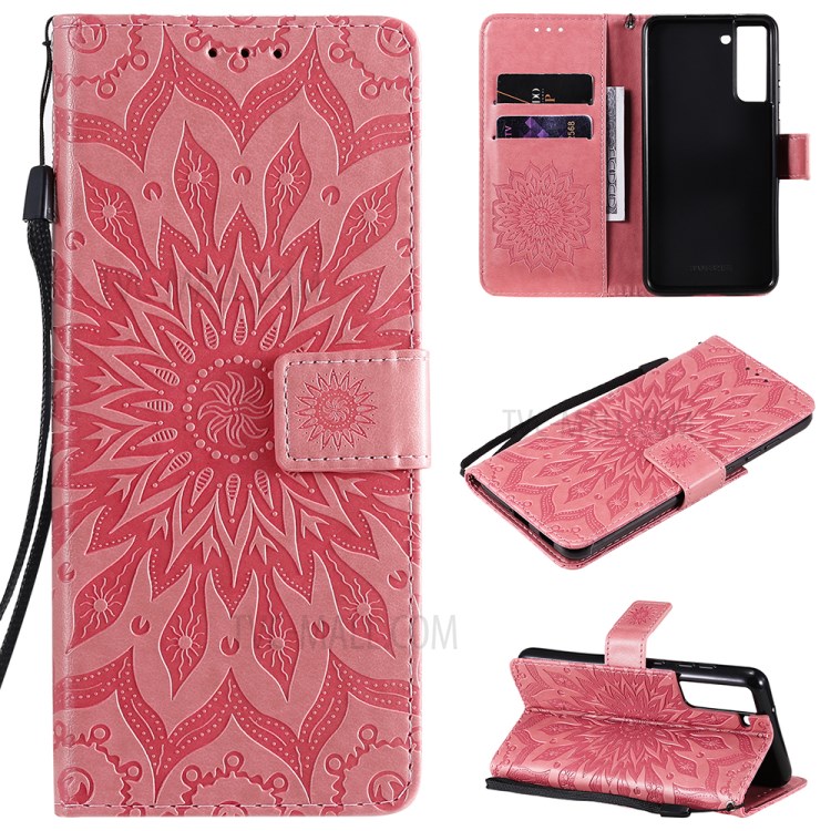 Sun Imprint PU Leather Full Protection Wallet Phone Stand Cover for Samsung Galaxy S21 FE - Rose-11