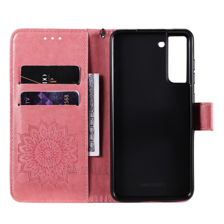 Sun Imprint PU Leather Full Protection Wallet Phone Stand Cover for Samsung Galaxy S21 FE - Rose-4