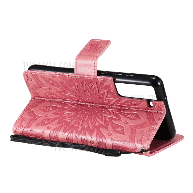 Sun Imprint PU Leather Full Protection Wallet Phone Stand Cover for Samsung Galaxy S21 FE - Rose-5