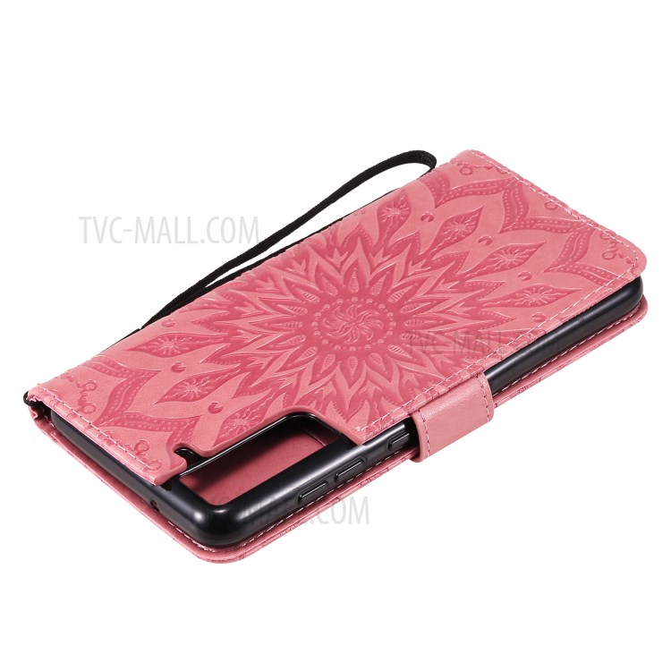 Sun Imprint PU Leather Full Protection Wallet Phone Stand Cover for Samsung Galaxy S21 FE - Rose-8