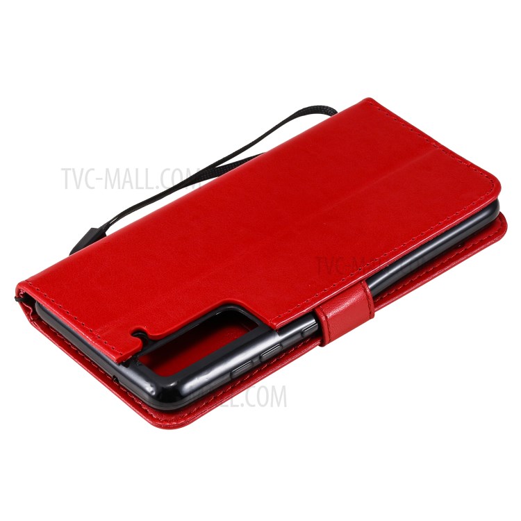 Folio Flip Cat Flower Imprint PU Leather Wallet Mobile Phone Stand Case for Samsung Galaxy S21 FE - Red-11