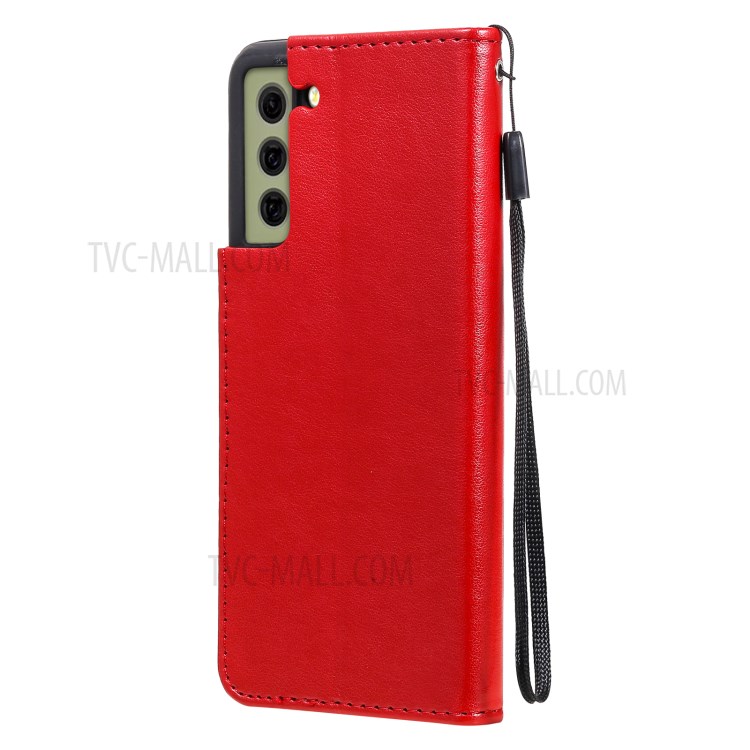 Folio Flip Cat Flower Imprint PU Leather Wallet Mobile Phone Stand Case for Samsung Galaxy S21 FE - Red-3