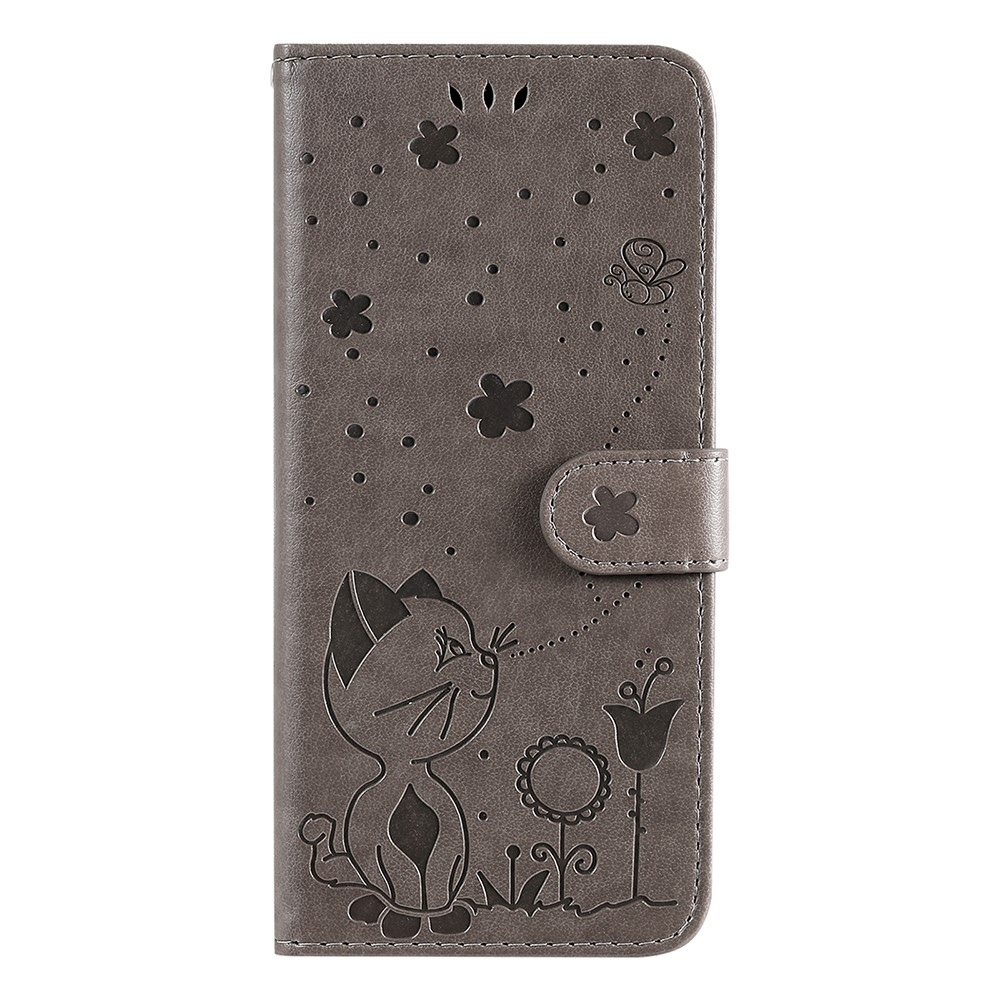 Magnetic Closing Cat and Bee Pattern Imprinting Leather Wallet Stand Case for Samsung Galaxy Xcover 5 - Grey-11