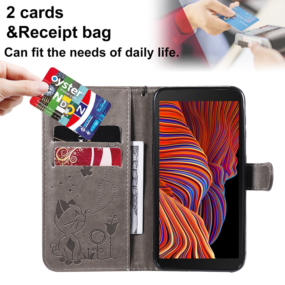 Magnetic Closing Cat and Bee Pattern Imprinting Leather Wallet Stand Case for Samsung Galaxy Xcover 5 - Grey-4