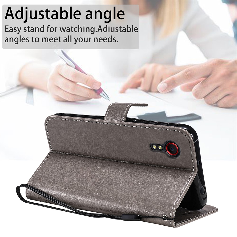 Magnetic Closing Cat and Bee Pattern Imprinting Leather Wallet Stand Case for Samsung Galaxy Xcover 5 - Grey-5
