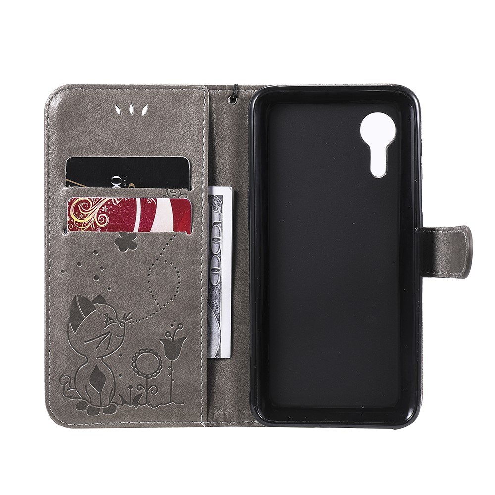 Magnetic Closing Cat and Bee Pattern Imprinting Leather Wallet Stand Case for Samsung Galaxy Xcover 5 - Grey-6
