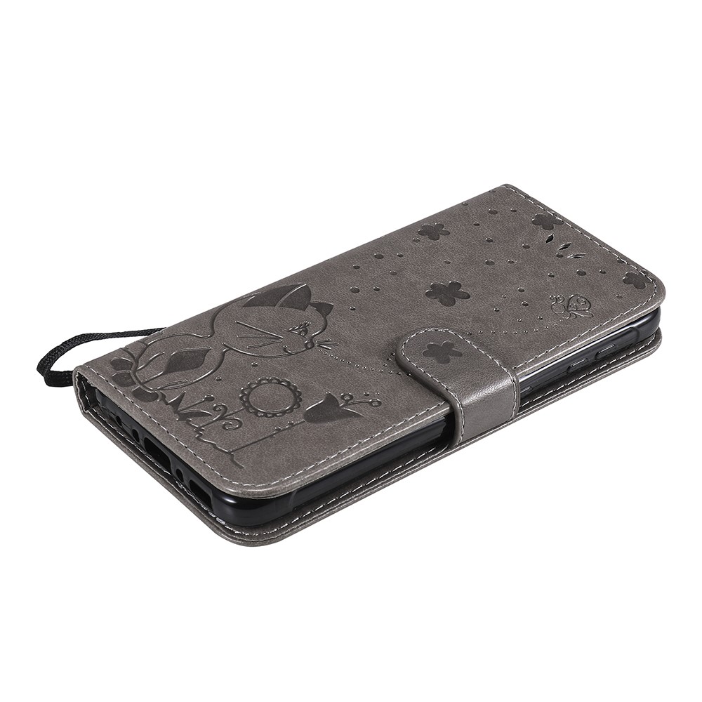 Magnetic Closing Cat and Bee Pattern Imprinting Leather Wallet Stand Case for Samsung Galaxy Xcover 5 - Grey-9
