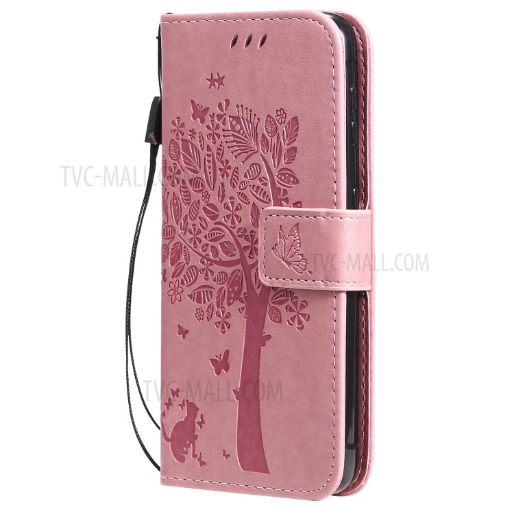Imprinted Cat Tree Leather Coated TPU Card Holder Case with Kickstand for Samsung Galaxy Xcover 5 - Pink-3