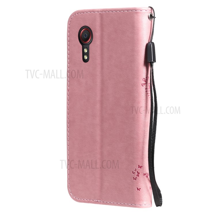 Imprinted Cat Tree Leather Coated TPU Card Holder Case with Kickstand for Samsung Galaxy Xcover 5 - Pink-4