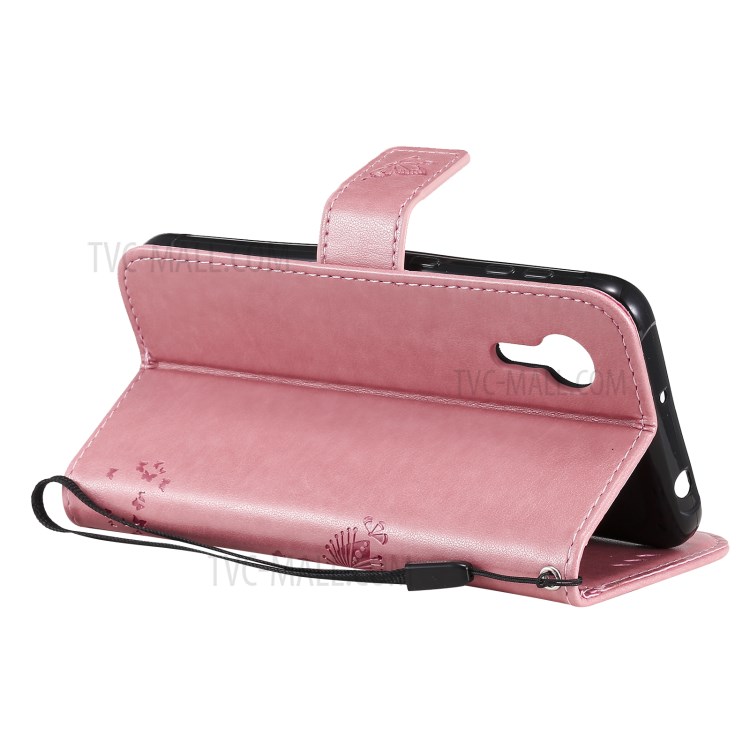 Imprinted Cat Tree Leather Coated TPU Card Holder Case with Kickstand for Samsung Galaxy Xcover 5 - Pink-6