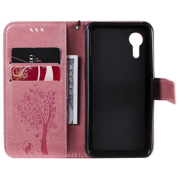 Imprinted Cat Tree Leather Coated TPU Card Holder Case with Kickstand for Samsung Galaxy Xcover 5 - Pink-7
