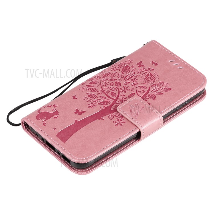 Imprinted Cat Tree Leather Coated TPU Card Holder Case with Kickstand for Samsung Galaxy Xcover 5 - Pink-8