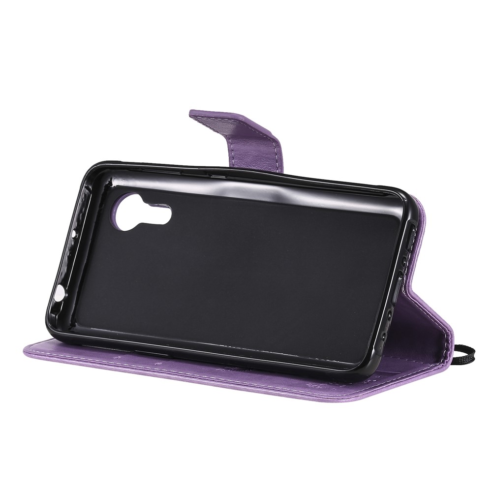 Imprinted Cat Tree Leather Coated TPU Card Holder Case with Kickstand for Samsung Galaxy Xcover 5 - Light Purple-5
