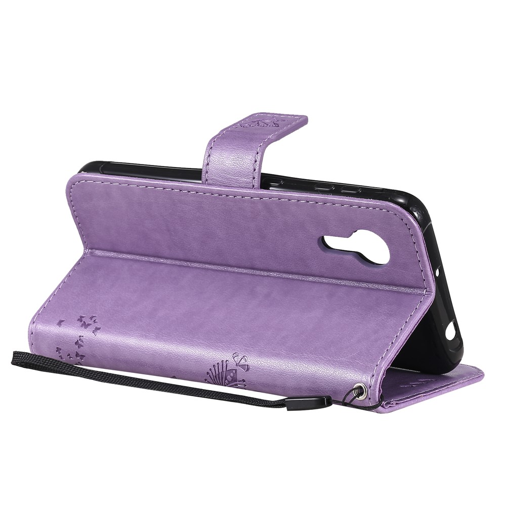 Imprinted Cat Tree Leather Coated TPU Card Holder Case with Kickstand for Samsung Galaxy Xcover 5 - Light Purple-6