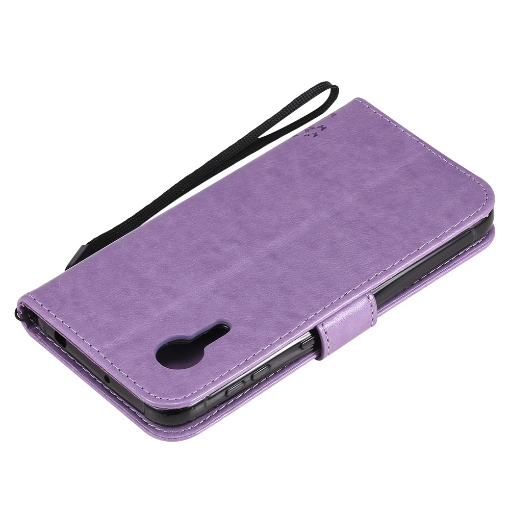 Imprinted Cat Tree Leather Coated TPU Card Holder Case with Kickstand for Samsung Galaxy Xcover 5 - Light Purple-9