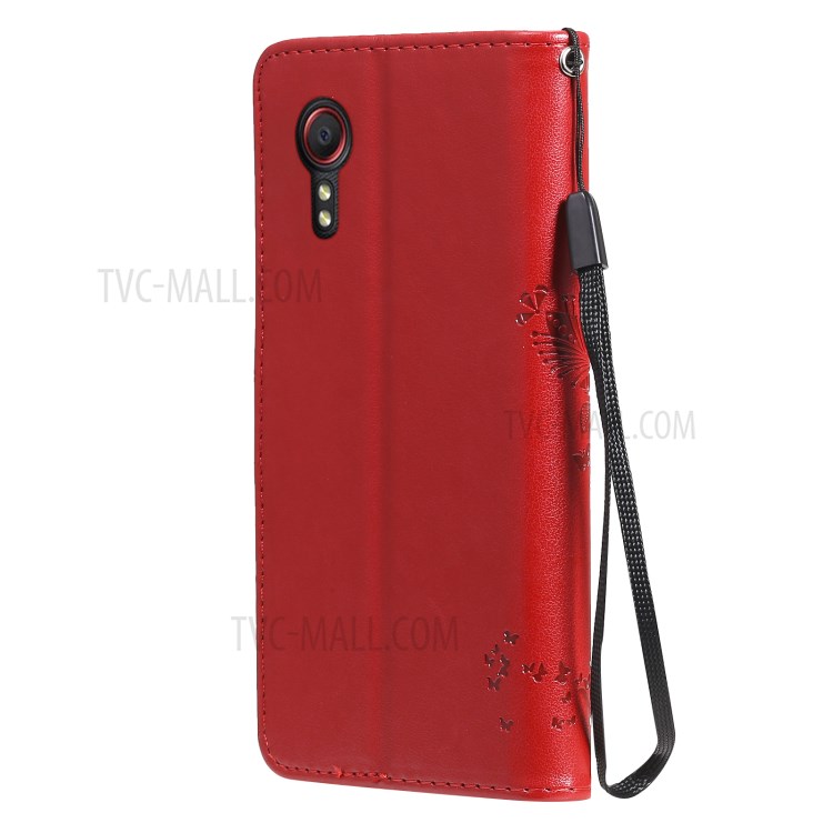 Imprinted Cat Tree Leather Coated TPU Card Holder Case with Kickstand for Samsung Galaxy Xcover 5 - Red-5