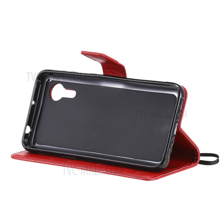 Imprinted Cat Tree Leather Coated TPU Card Holder Case with Kickstand for Samsung Galaxy Xcover 5 - Red-6