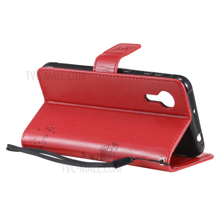Imprinted Cat Tree Leather Coated TPU Card Holder Case with Kickstand for Samsung Galaxy Xcover 5 - Red-7