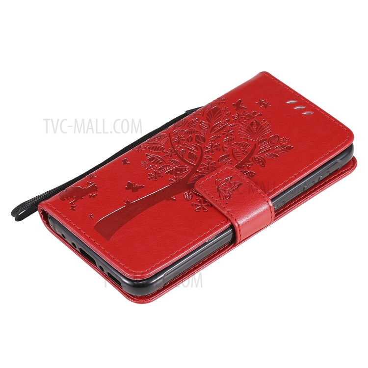 Imprinted Cat Tree Leather Coated TPU Card Holder Case with Kickstand for Samsung Galaxy Xcover 5 - Red-9