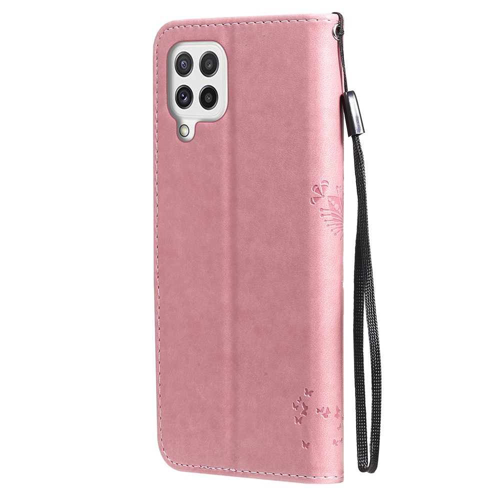 Imprinted Cat Tree Leather Coated TPU Card Holder Case with Kickstand for Samsung Galaxy A22 4G (EU Version) - Pink-4