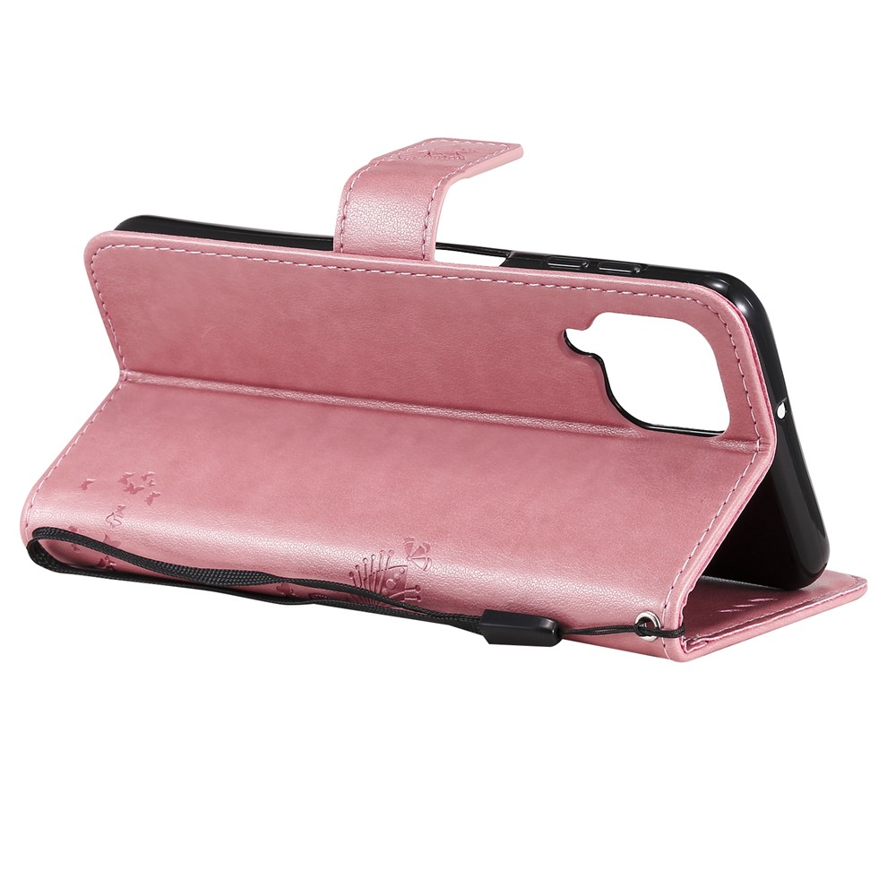 Imprinted Cat Tree Leather Coated TPU Card Holder Case with Kickstand for Samsung Galaxy A22 4G (EU Version) - Pink-5