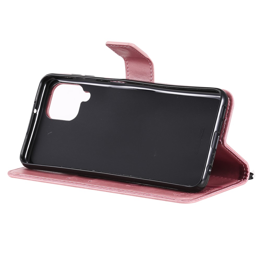 Imprinted Cat Tree Leather Coated TPU Card Holder Case with Kickstand for Samsung Galaxy A22 4G (EU Version) - Pink-7