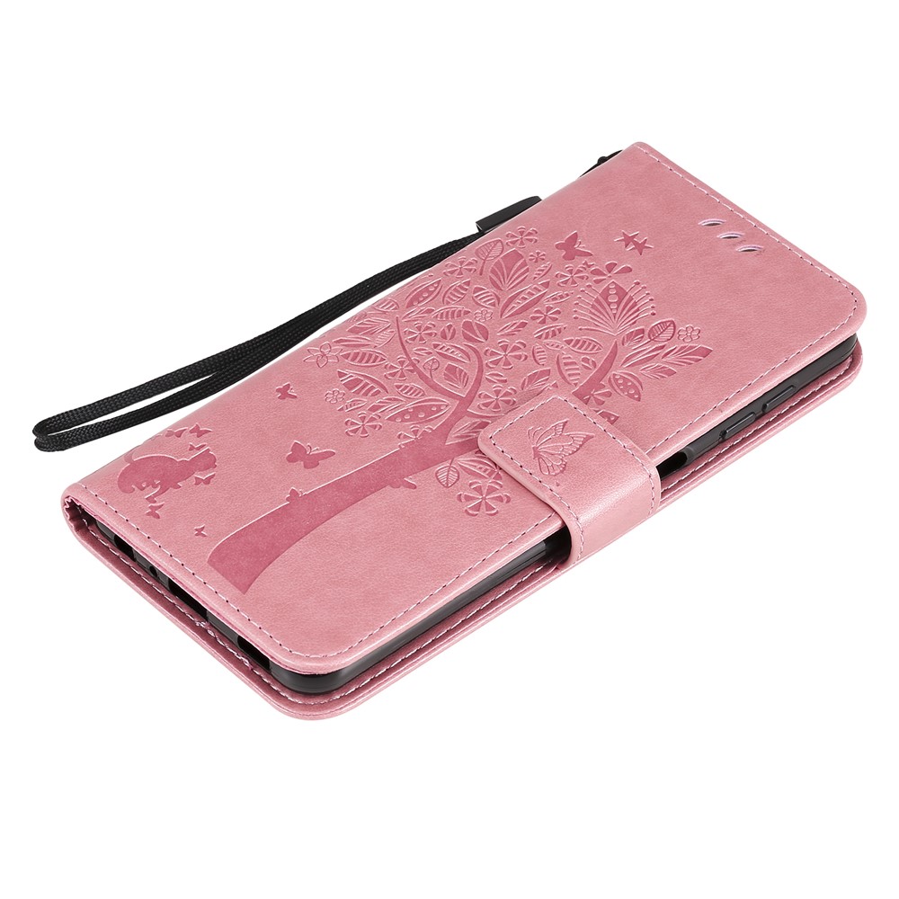 Imprinted Cat Tree Leather Coated TPU Card Holder Case with Kickstand for Samsung Galaxy A22 4G (EU Version) - Pink-8