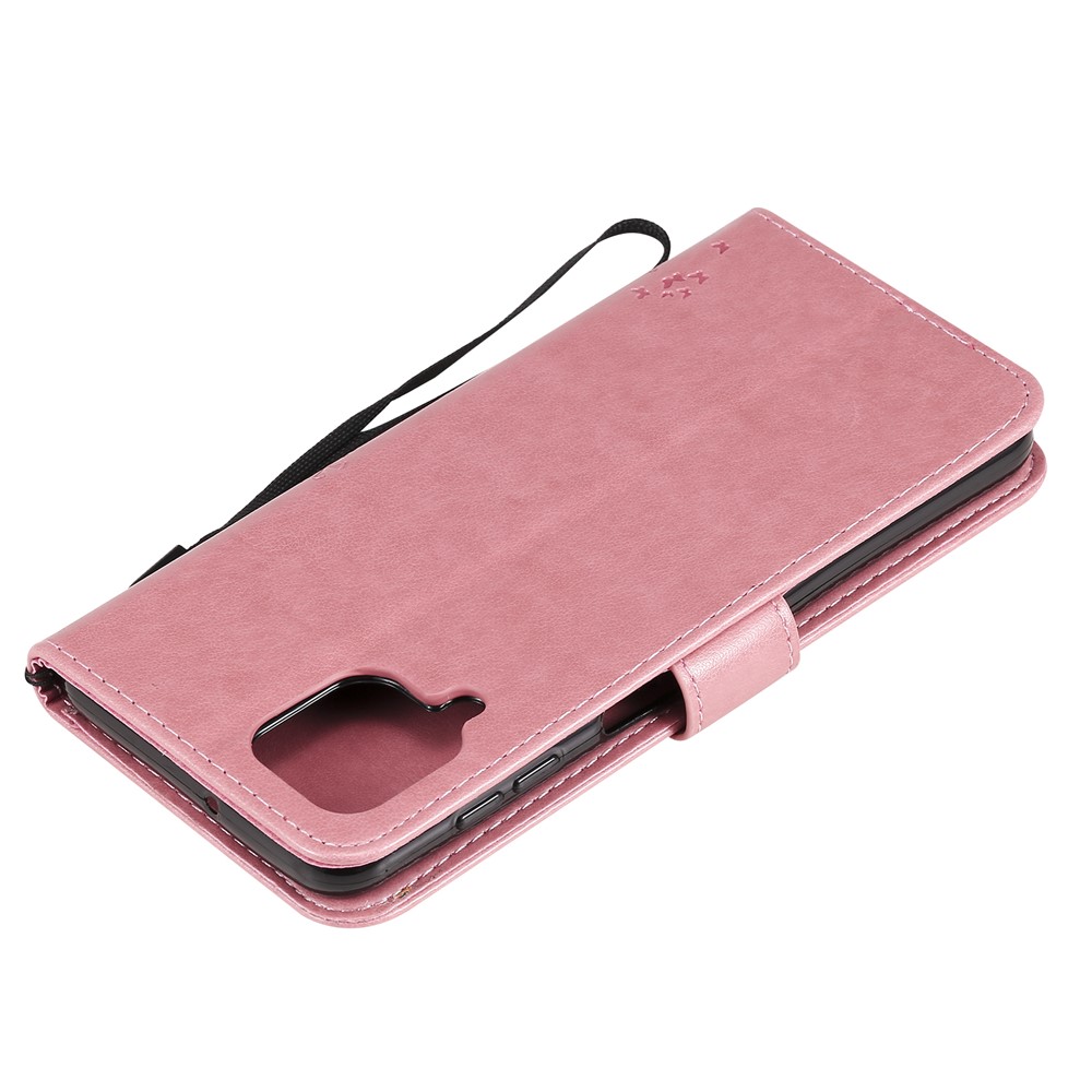 Imprinted Cat Tree Leather Coated TPU Card Holder Case with Kickstand for Samsung Galaxy A22 4G (EU Version) - Pink-9