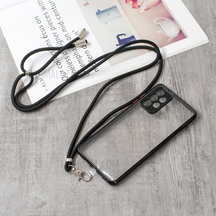 TPU + Acrylic Hybrid Back Phone Cover Crystal Shell with Lanyard for Samsung Galaxy A52 5G/4G - Black-2