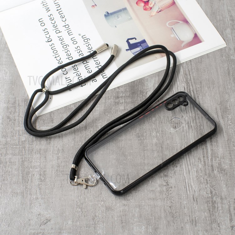 Crystal Clear TPU + Acrylic Hybrid Back Phone Cover Shell with Lanyard for Samsung Galaxy A11/M11 - Black-2