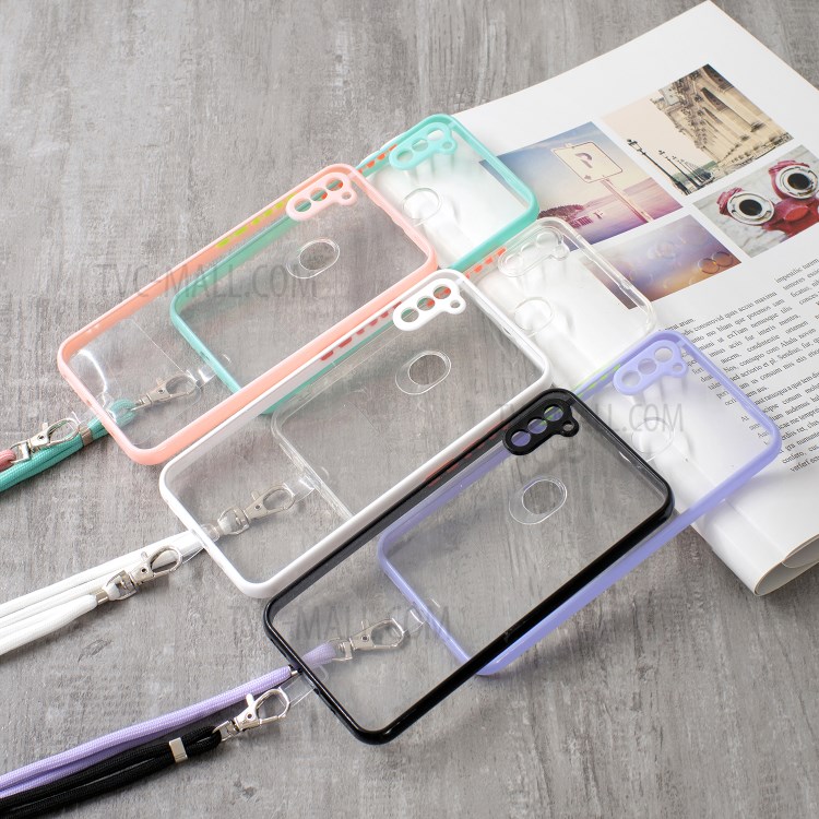 Crystal Clear TPU + Acrylic Hybrid Back Phone Cover Shell with Lanyard for Samsung Galaxy A11/M11 - Black-5