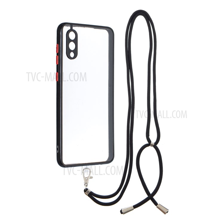 TPU + Acrylic Crystal Hybrid Phone Back Cover Shell with Lanyard for Samsung Galaxy A02/M02 - Black-1
